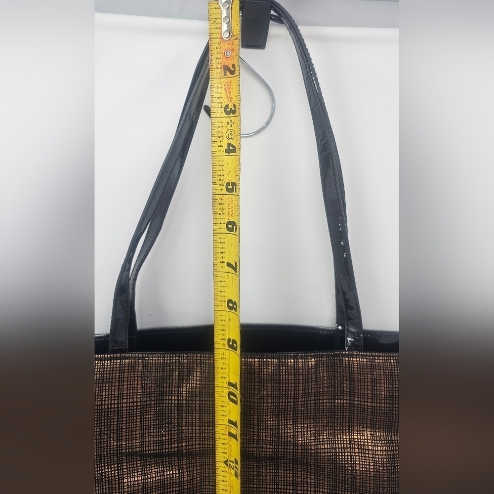 Saks Fifth Avenue Shoulder Tote Bag Double Handle Metallic Copper Brown Black - Picture 7 of 13